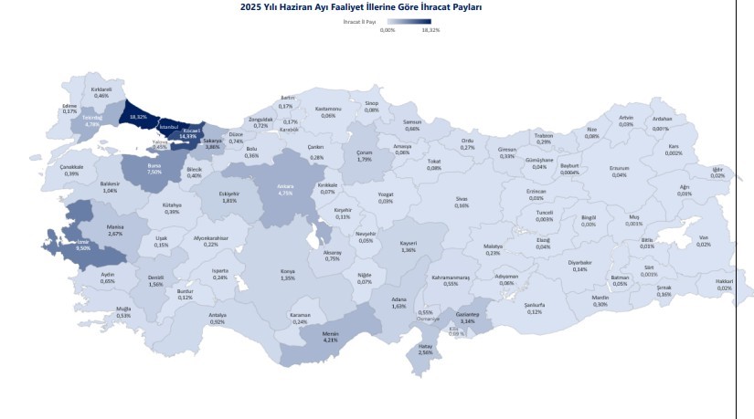 Ticaret Bakanlığı 2025 yılının ilk yarısında ihracatta ‘İllerin Performansı’nı çıkardı
