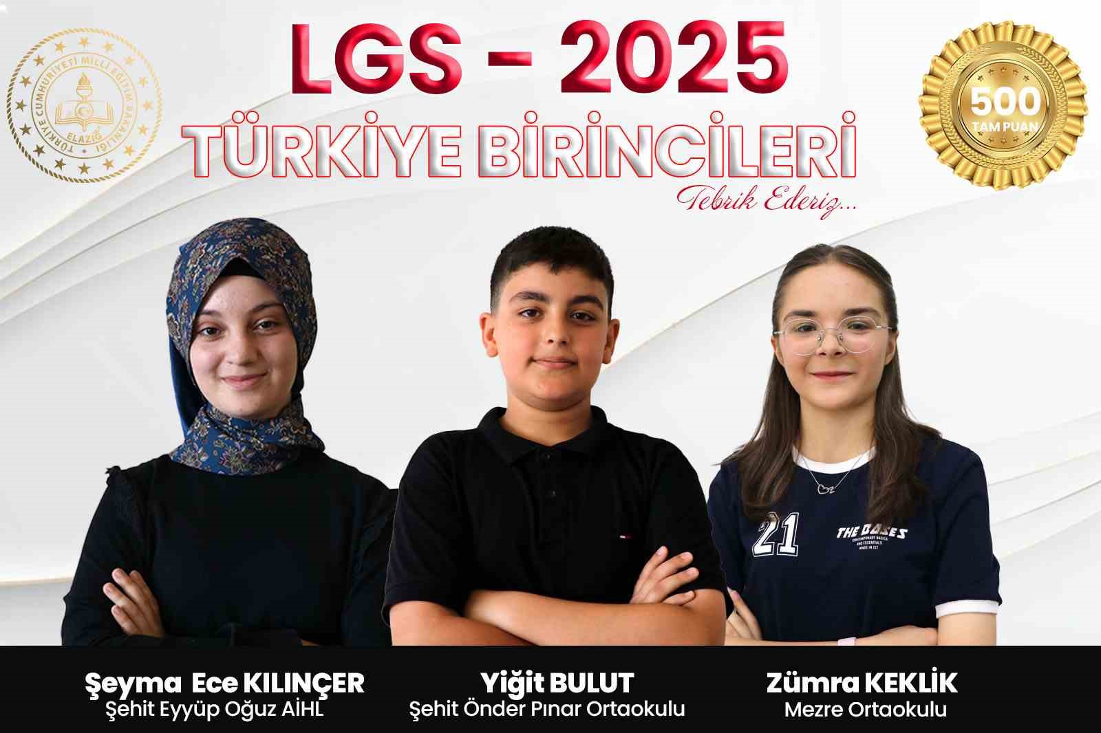 LGS’de Elazığ’dan 3 Türkiye birincisi