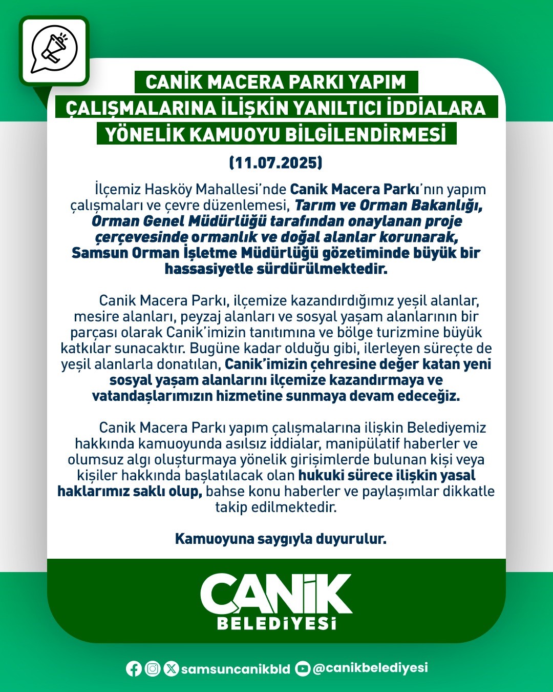 Canik Belediyesi’nden "Macera Parkı" açıklaması: "Doğaya zarar verilmiyor"