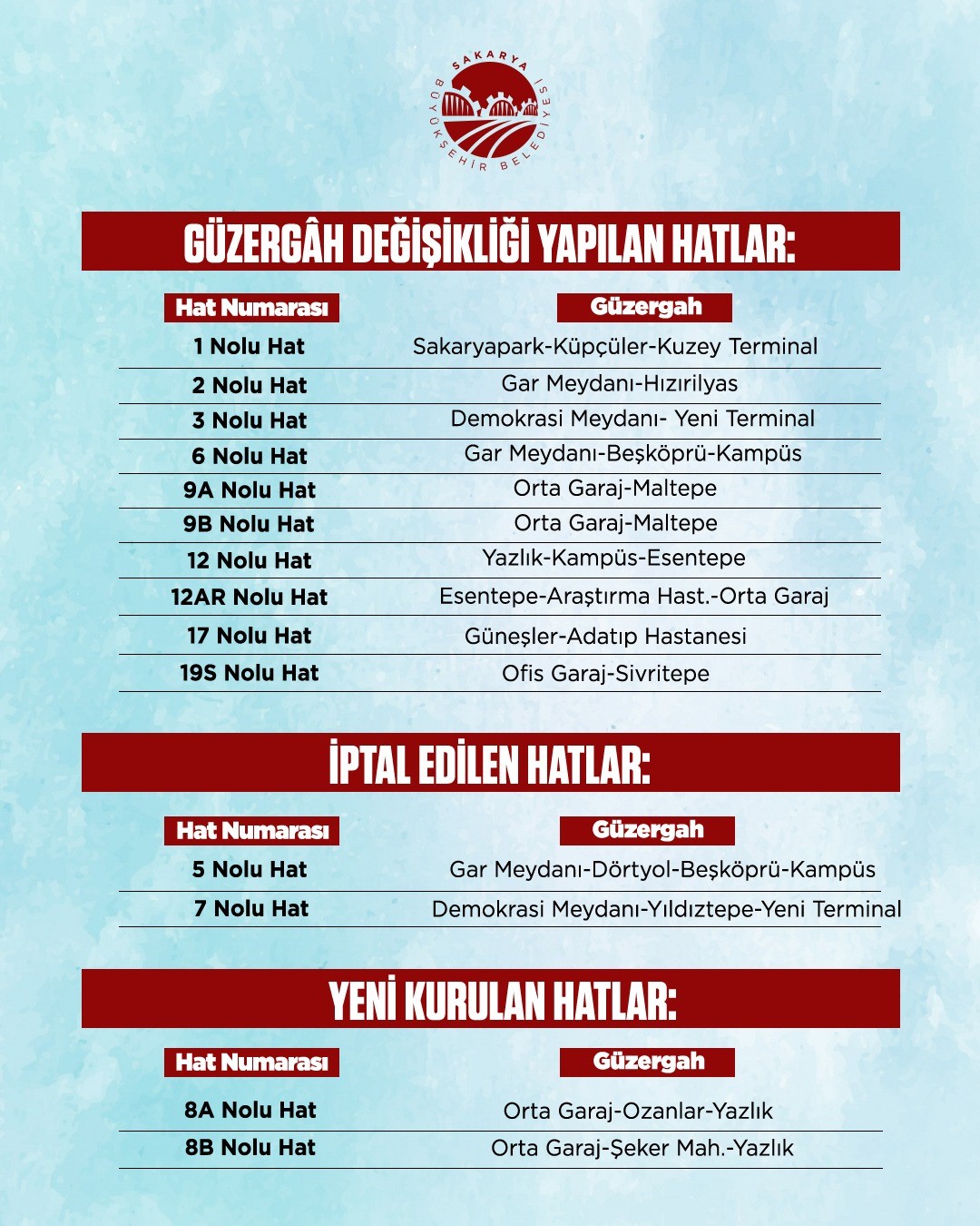 Sakarya B&uuml;y&uuml;kşehir Belediyesi toplu taşımadaki yeni hatları duyurdu
