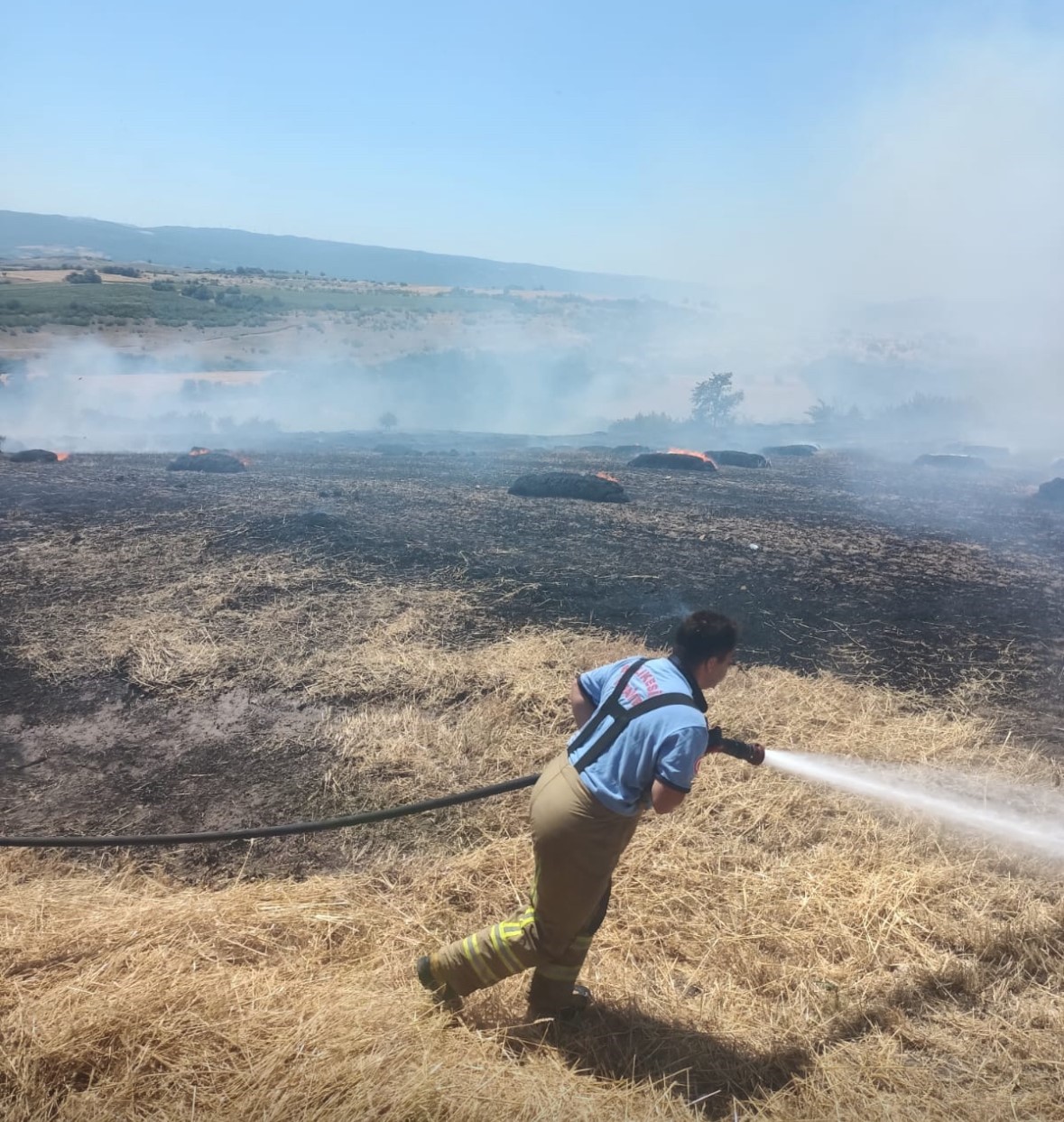 Manyas&rsquo;ta anız ve makilik alanda &ccedil;ıkan yangın kontrol altına alındı
