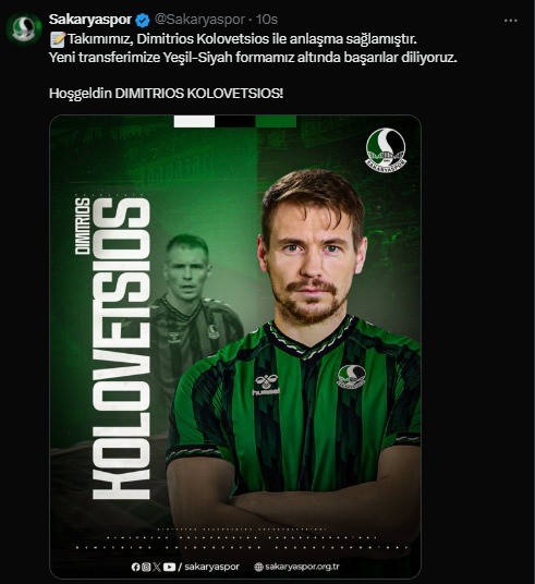 Sakaryaspor Dimitrios Kolovetsios’ı kadrosuna kattı