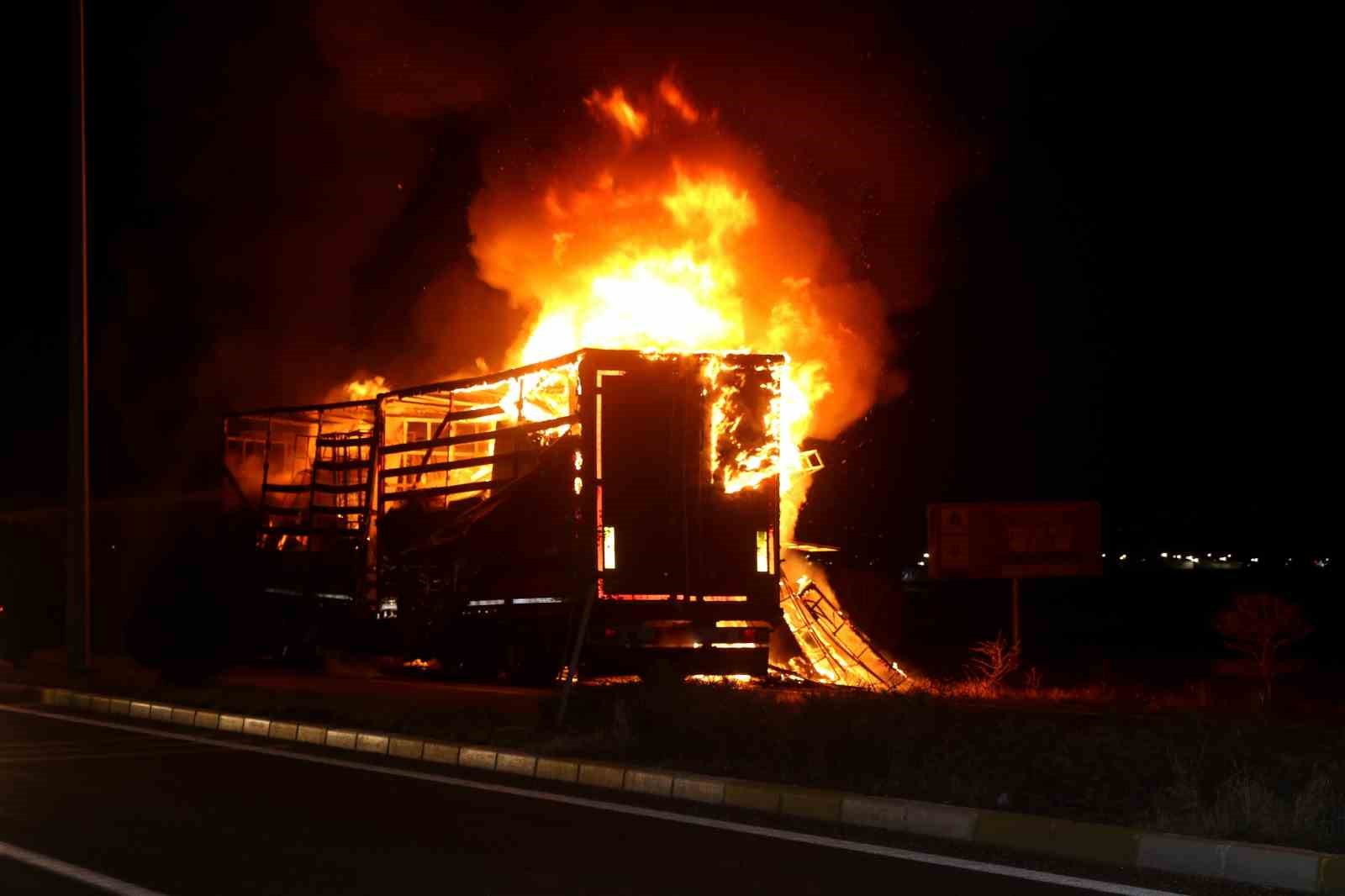 Erzincan&rsquo;da tırın dorsesi yandı
