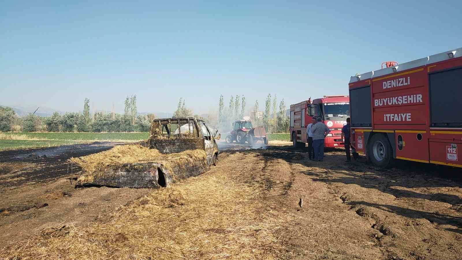 Kamyoneti samanlarla birlikte yanan &uuml;reticiye yardım eli uzandı
