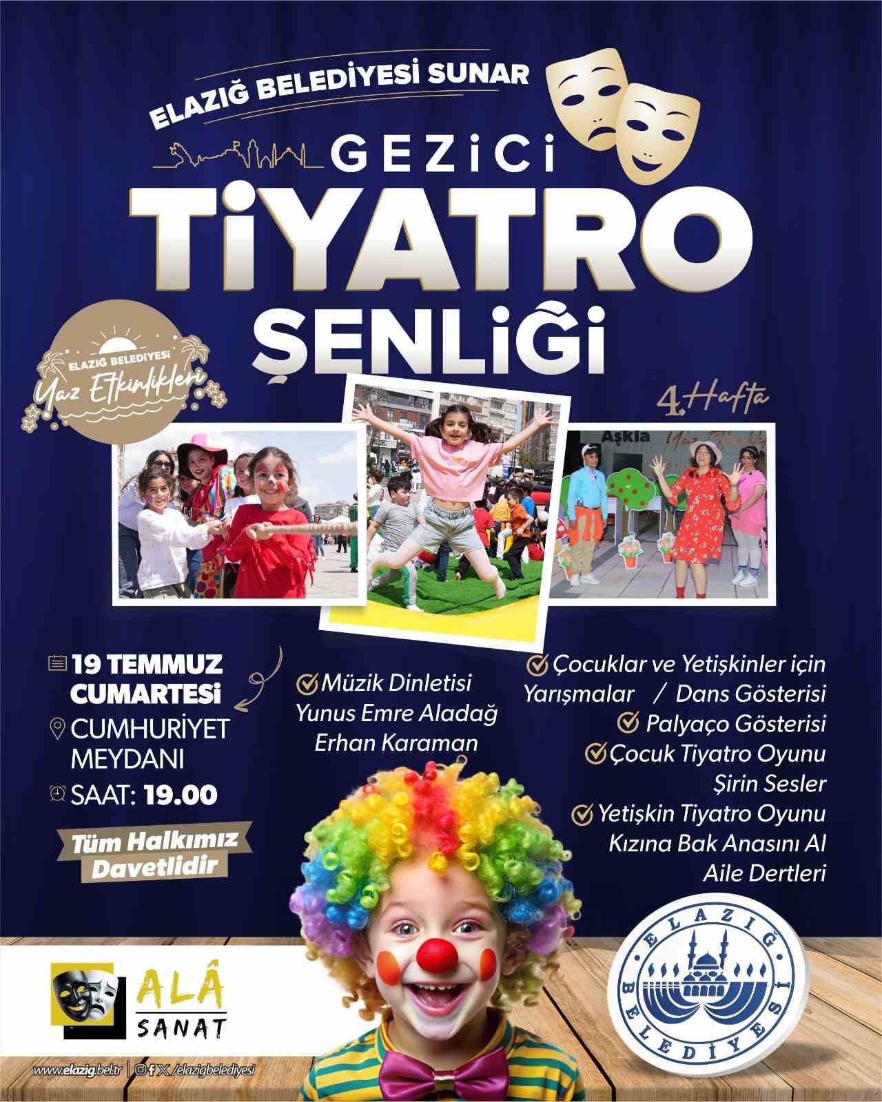 Elazığ’da gezici tiyatro şenliği gösterileri ve kadın kürsübaşı konseri düzenlenecek