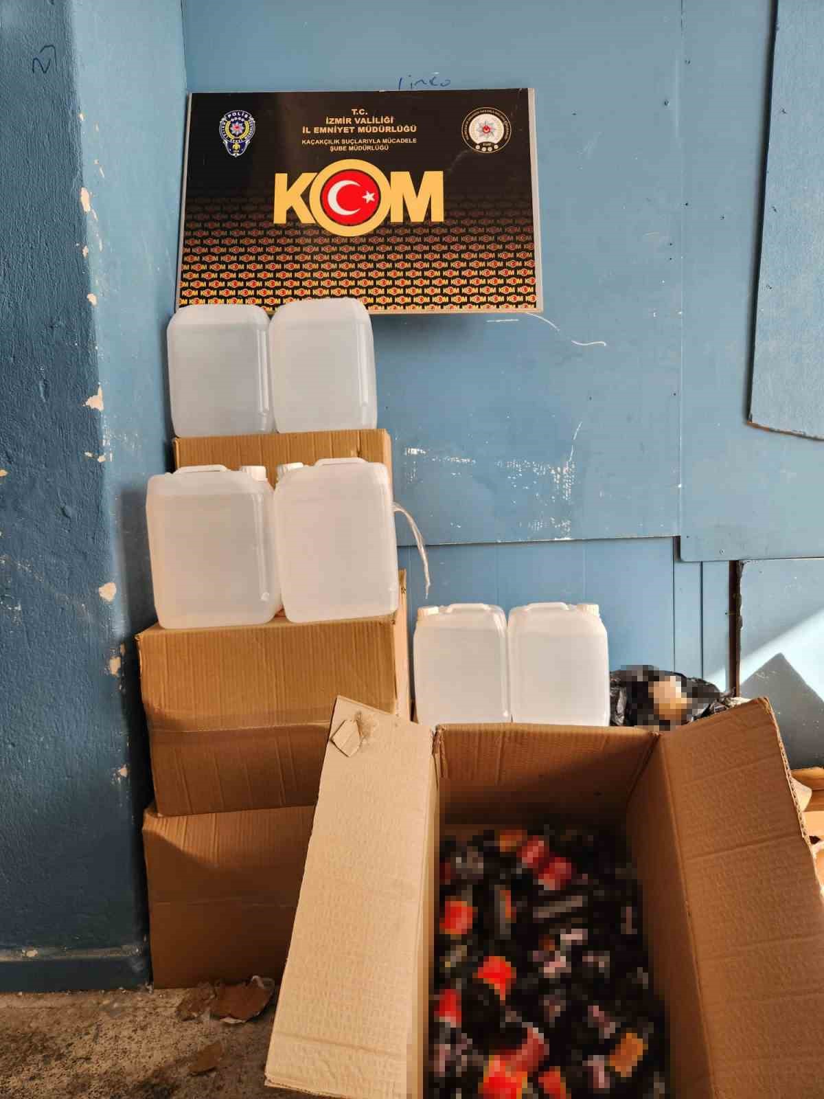 İzmir&rsquo;de depoda ele ge&ccedil;irilen 5 ton sahte alkole 1 tutuklama
