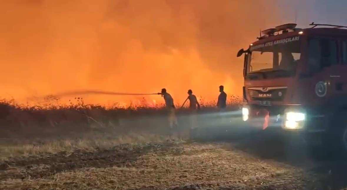Balıkesir&rsquo;deki arazi yangınına m&uuml;dahale s&uuml;r&uuml;yor
