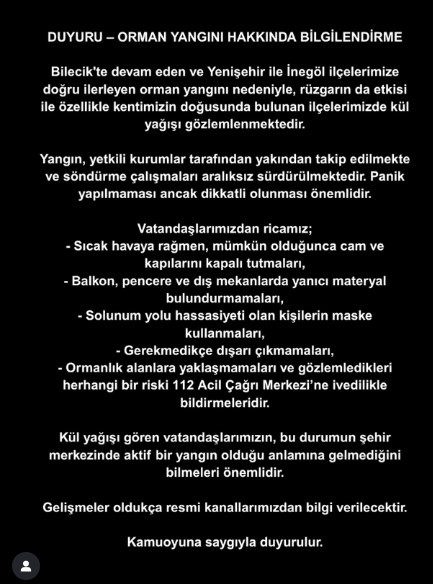 Bursalılara Büyükşehirden kül yağmuru uyarısı