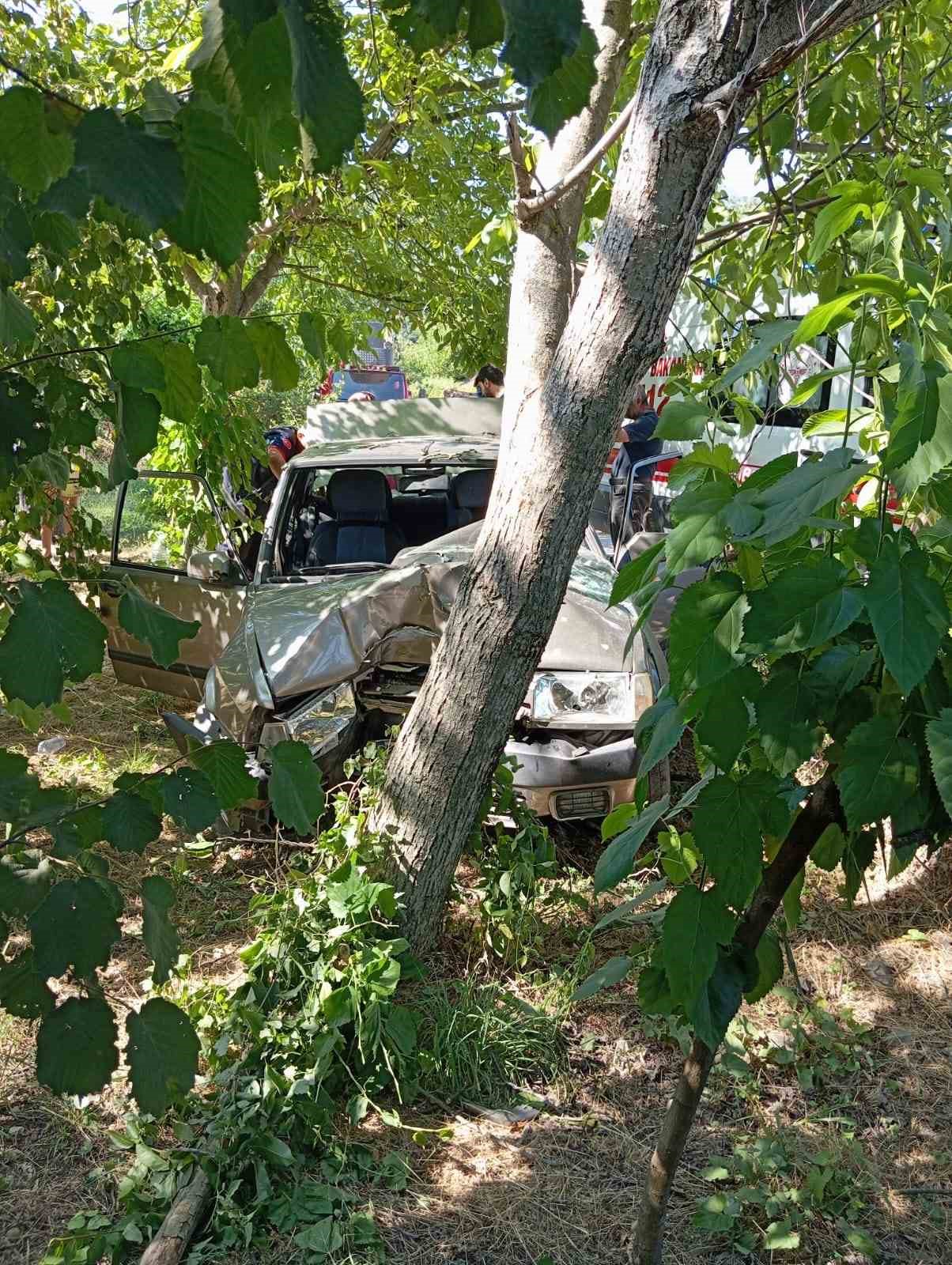 Kontrolden &ccedil;ıkan Tofaş ağaca &ccedil;arptı: Karı-koca yaralandı
