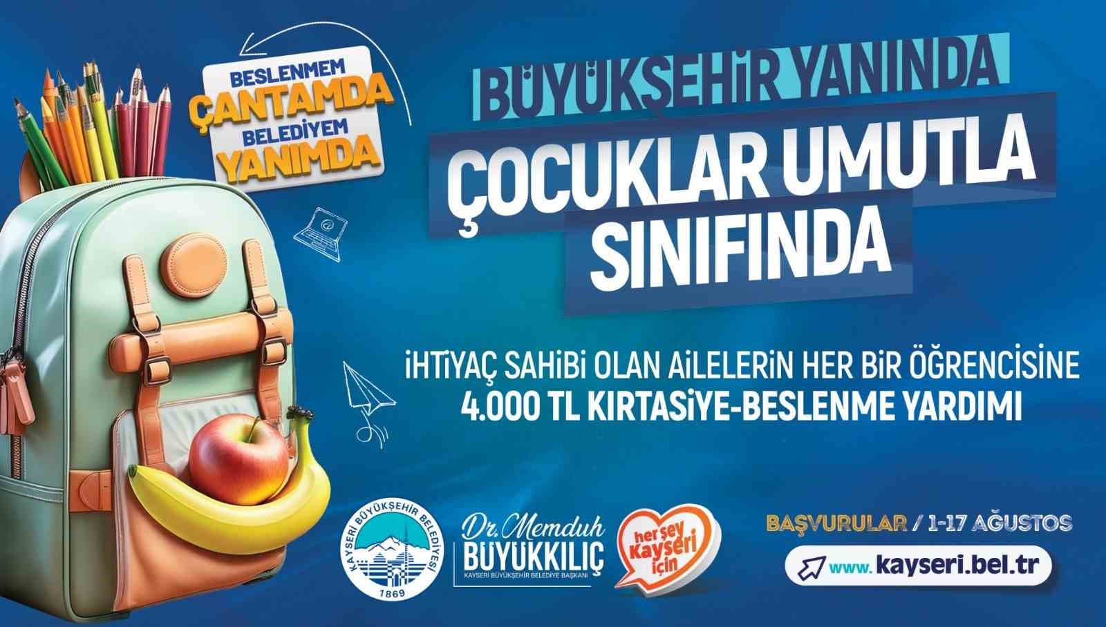 Kayseri’de ihtiyaç sahibi ailelerin öğrencilerine 4 bin TL yardım yapılacak