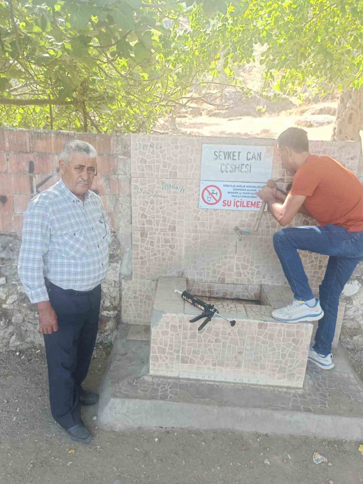 Söke’de bazı halk çeşmelerine "Su içilemez" uyarısı