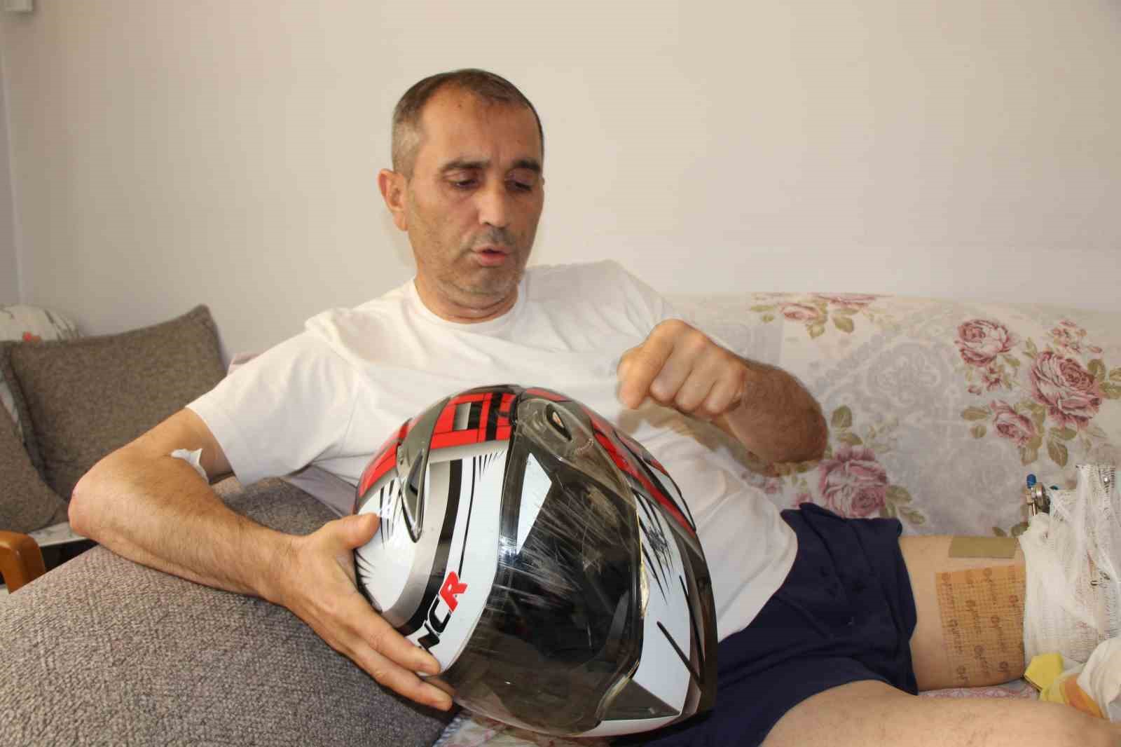 Otomobille çarpışan motosikletin sürücüsü havada takla attı: "Beni kurtaran başımdaki kask oldu"