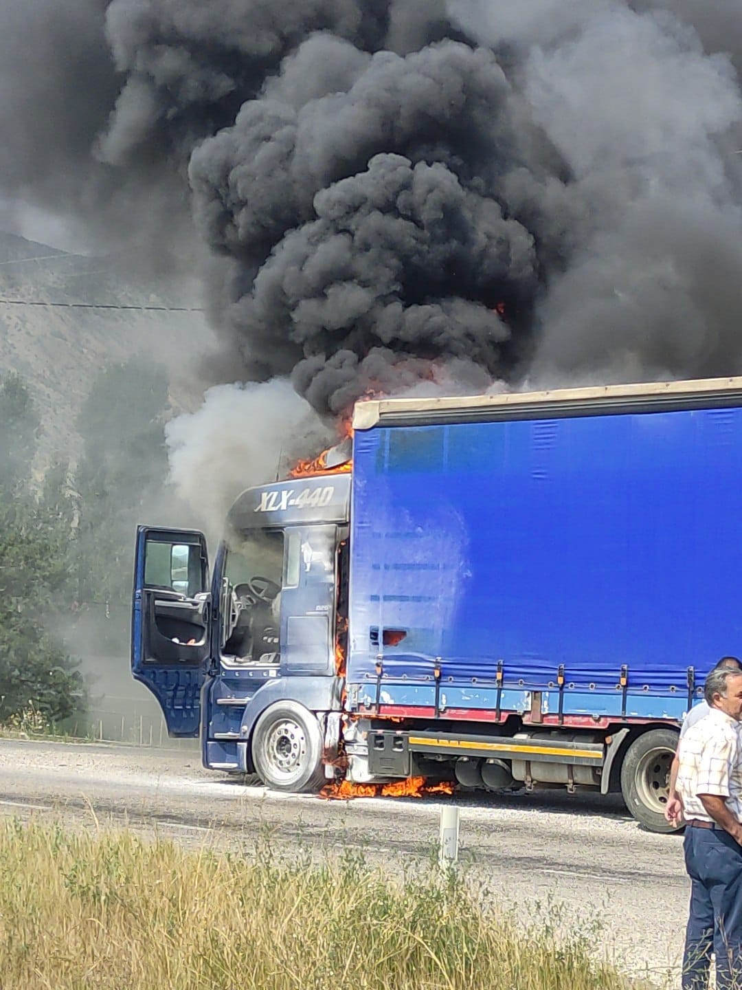 Erzurum-Artvin yolunda tır alev alev yandı
