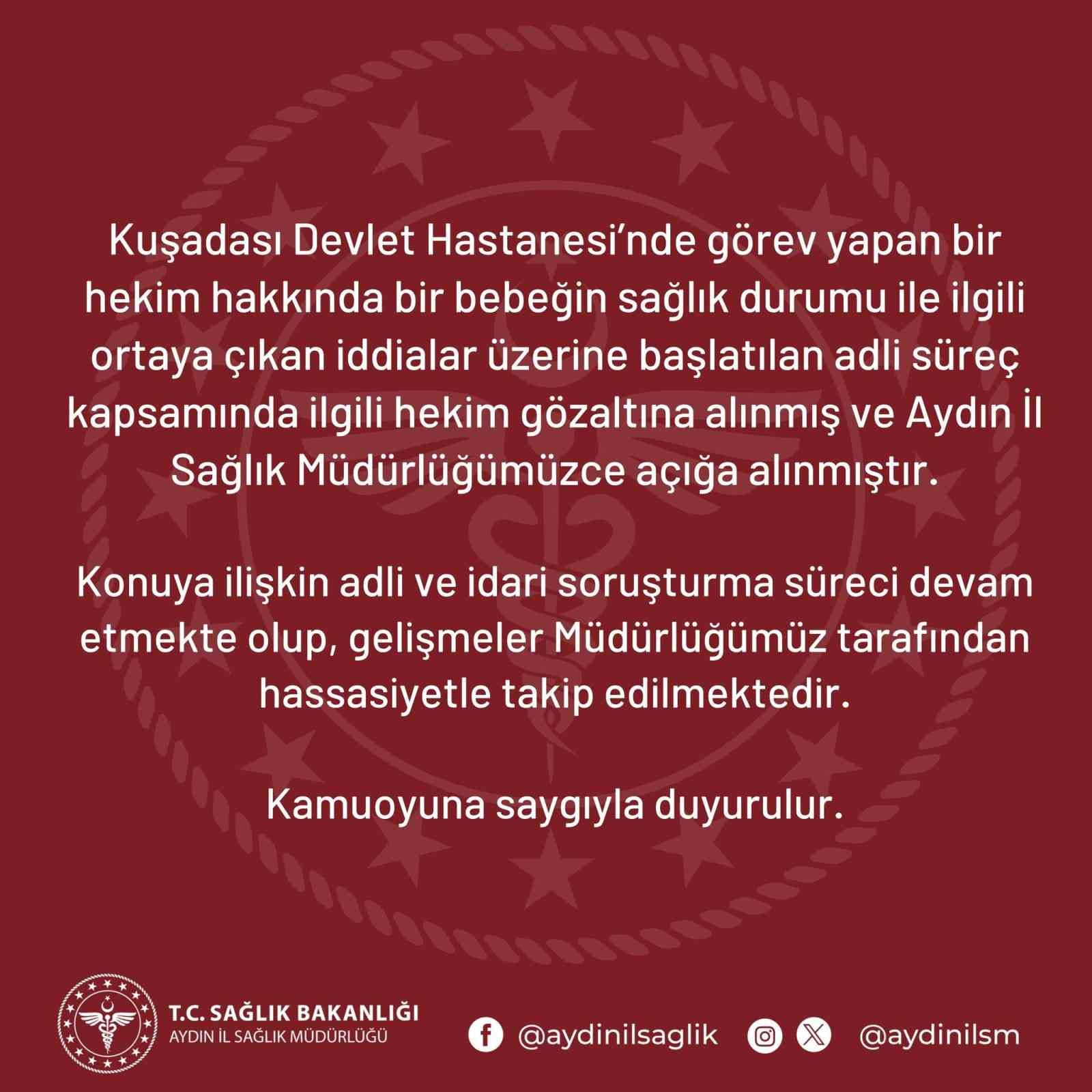 İl Sağlık Müdürlüğü’nden Kuşadası’ndaki bebek iddiasıyla ilgili açıklama