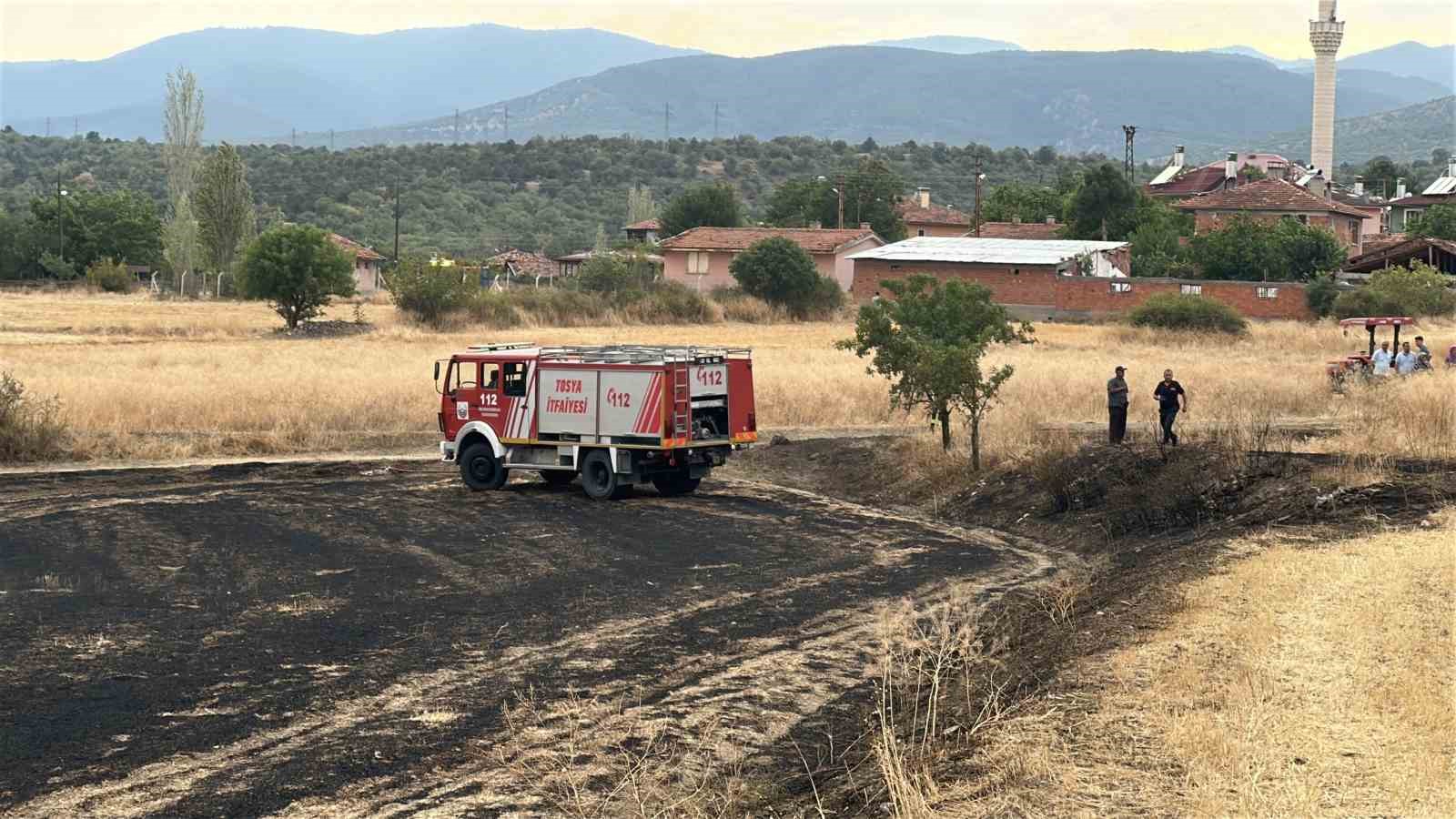 Kopan elektrik teli yangına sebep oldu: 3 d&ouml;n&uuml;ml&uuml;k tarla zarar g&ouml;rd&uuml;
