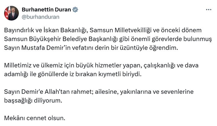 İletişim Başkanı Duran’dan Mustafa Demir için taziye mesajı