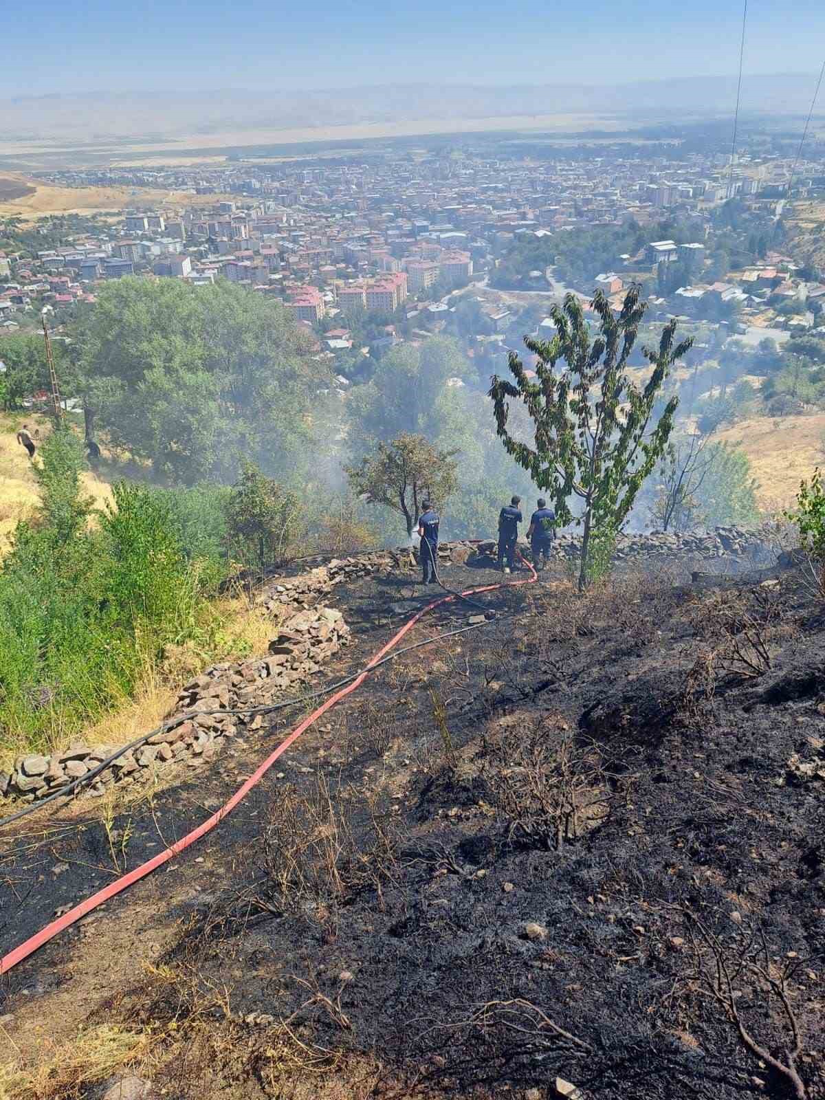 Kale bağlarında çıkan yangını korkuttu