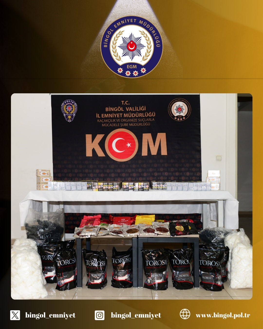 Bingöl’de gümrük kaçağı tütün ve mamülleri ele geçirildi