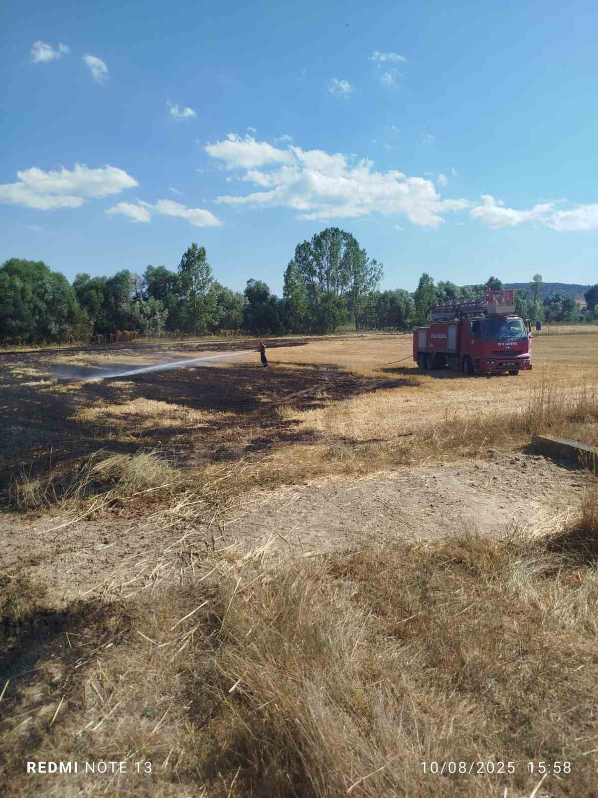 Balya makinelerinden &ccedil;ıkan yangınlar ormanlık alana sı&ccedil;ramadan s&ouml;nd&uuml;r&uuml;ld&uuml;
