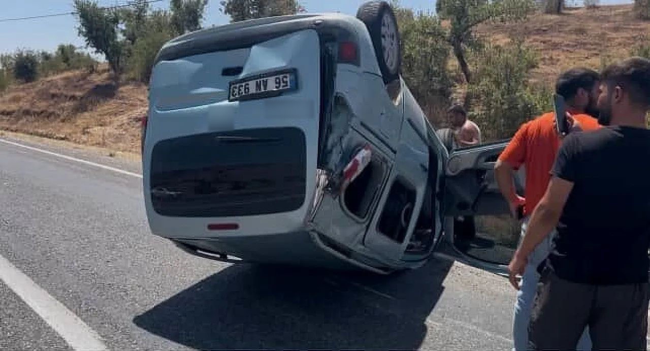 Kontrolden &ccedil;ıkan ara&ccedil; devrildi, emniyet kemeri hayat kurtardı
