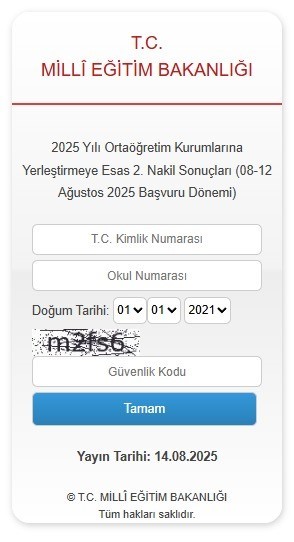 LGS kapsamında yerleştirmeye esas 2’nci nakil sonuçları açıklandı