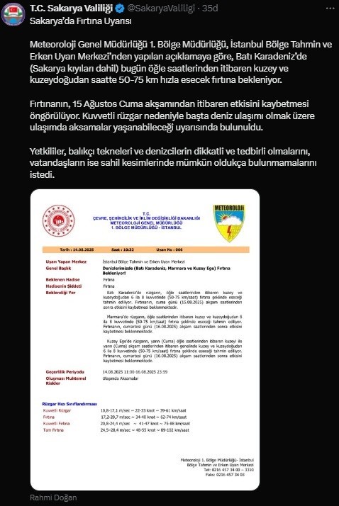 Sakarya kıyılarında fırtına uyarısı