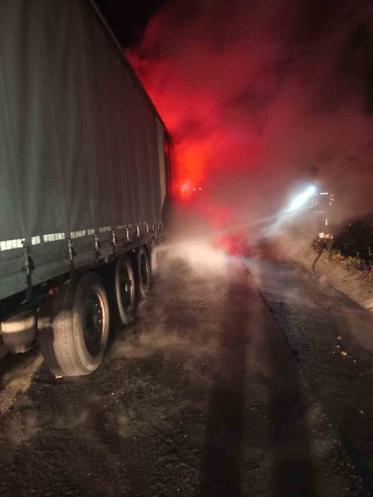 Balıkesir&rsquo; de otoyolda yanan tır ot yangına sebep oldu
