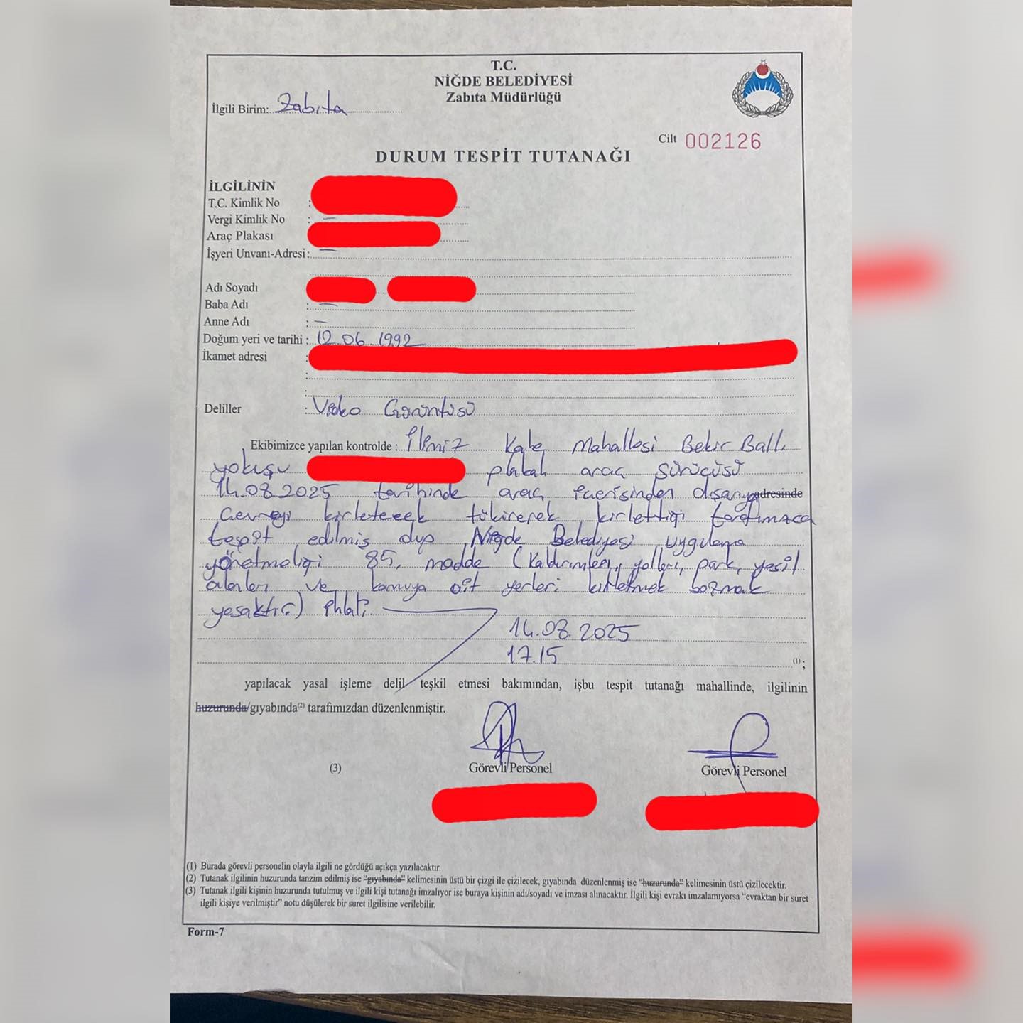 Niğde’de yere tüküren vatandaşa ceza kesildi