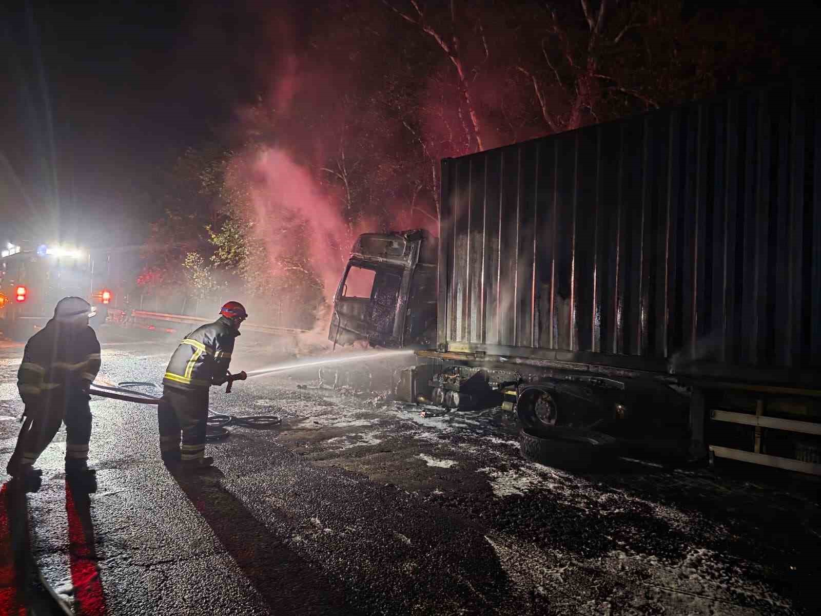 Tırdan ormanlık alana sıçrayan yangın söndürüldü