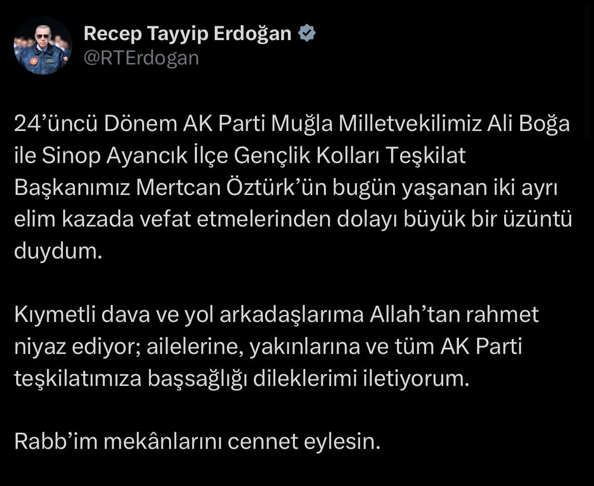Cumhurbaşkanı Erdoğan’dan Vefat Eden Milletvekili Ali Boğa İçin Taziye Mesajı