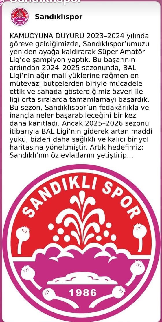 Sandıklıspor, BAL ligine katılmama kararı aldı