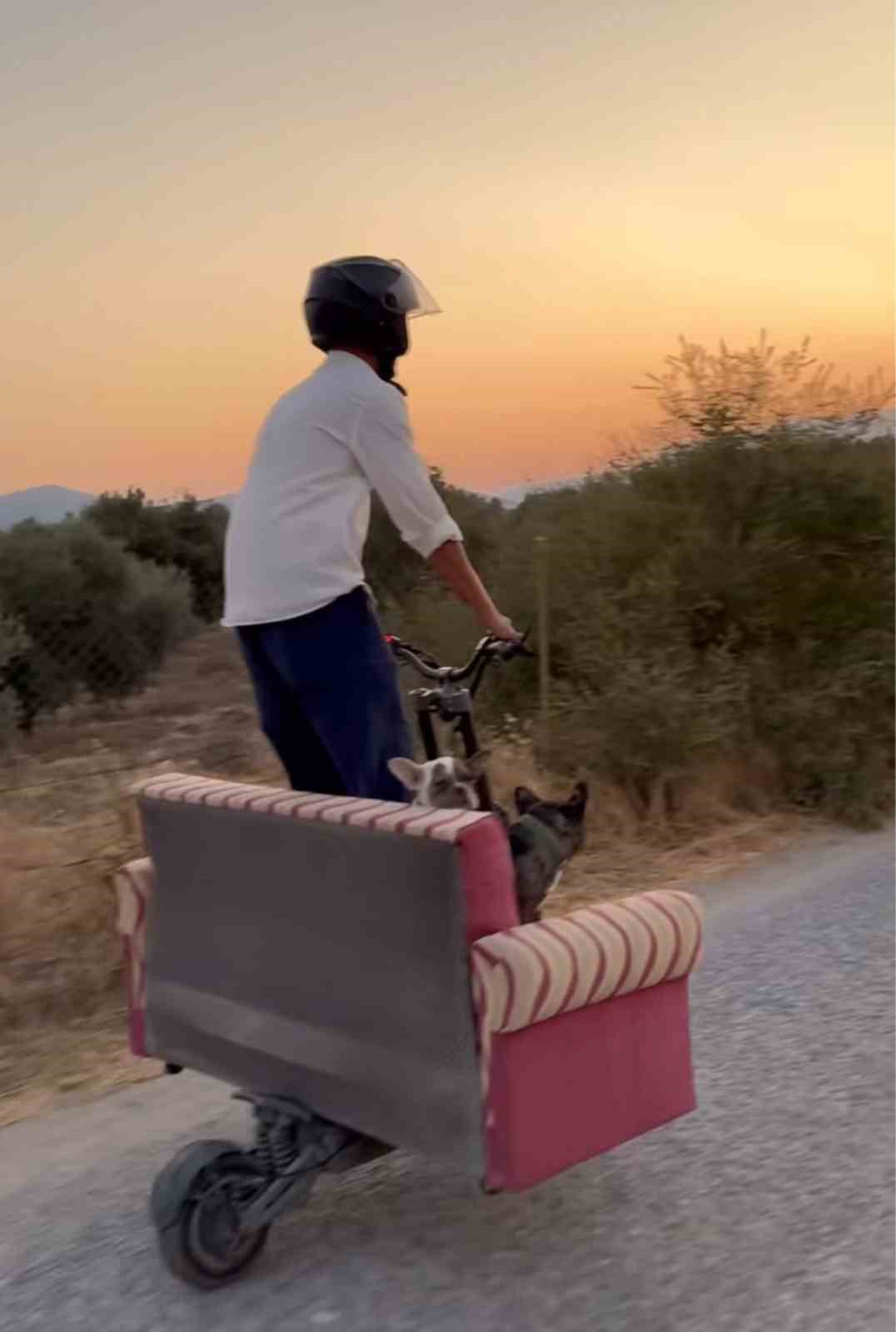 Scootere koltuk monte edip, k&ouml;pekleriyle yolculuk yaptı
