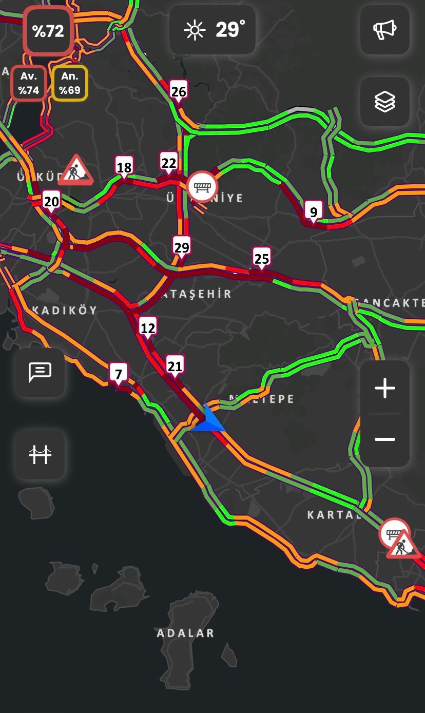 İstanbul’da iş çıkışında trafik yoğunluğu yüzde 72’ye ulaştı
