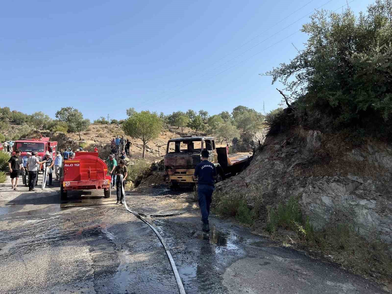 Park halindeki kamyon tamamen yandı