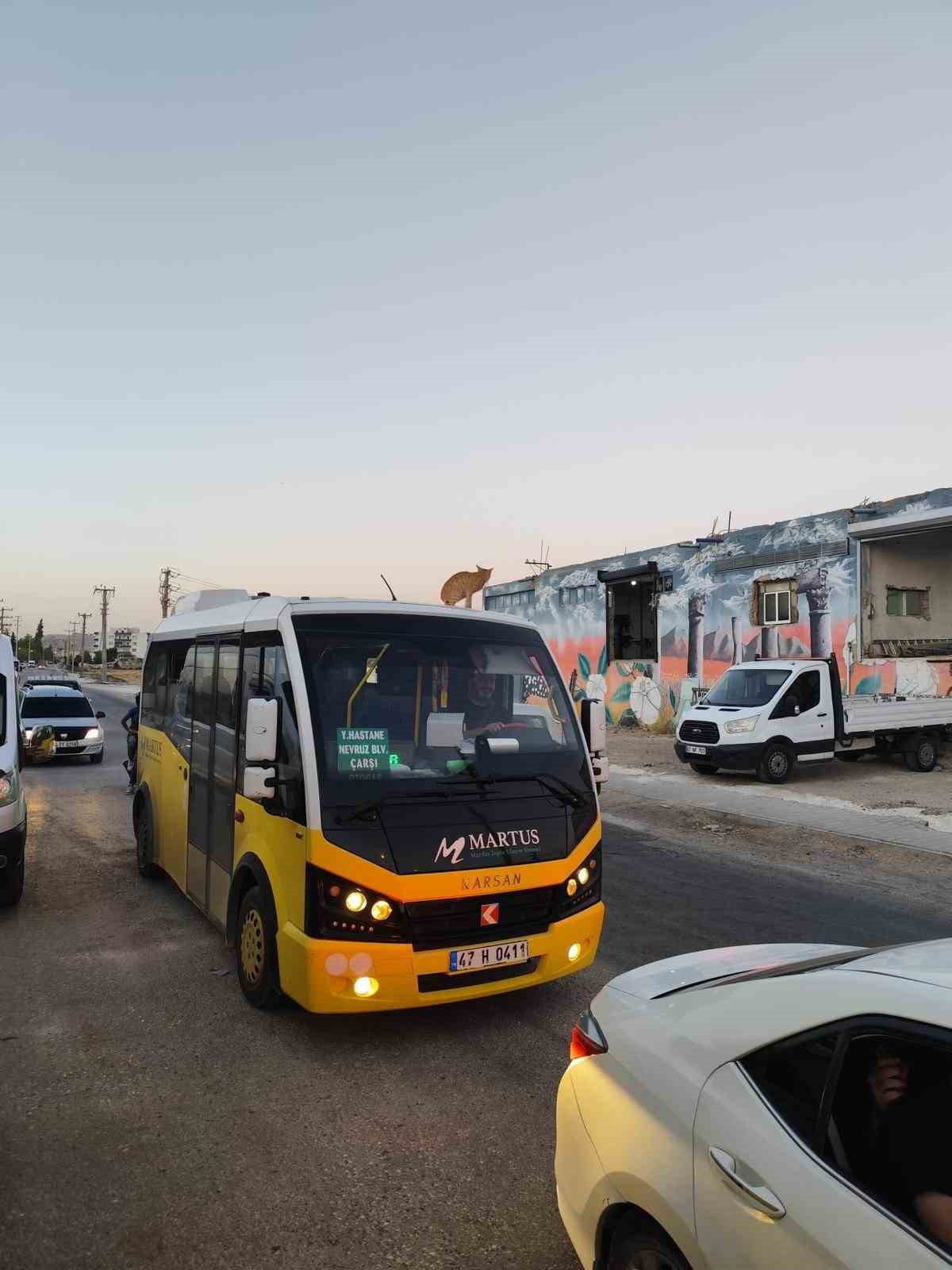 Mardin’de dolmuşun üzerinde yolculuk yapan kedi kameraya yansıdı