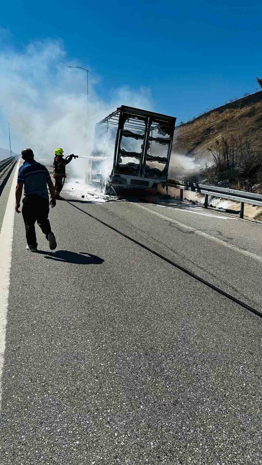 Otoyolda kamyonet alevlere teslim oldu
