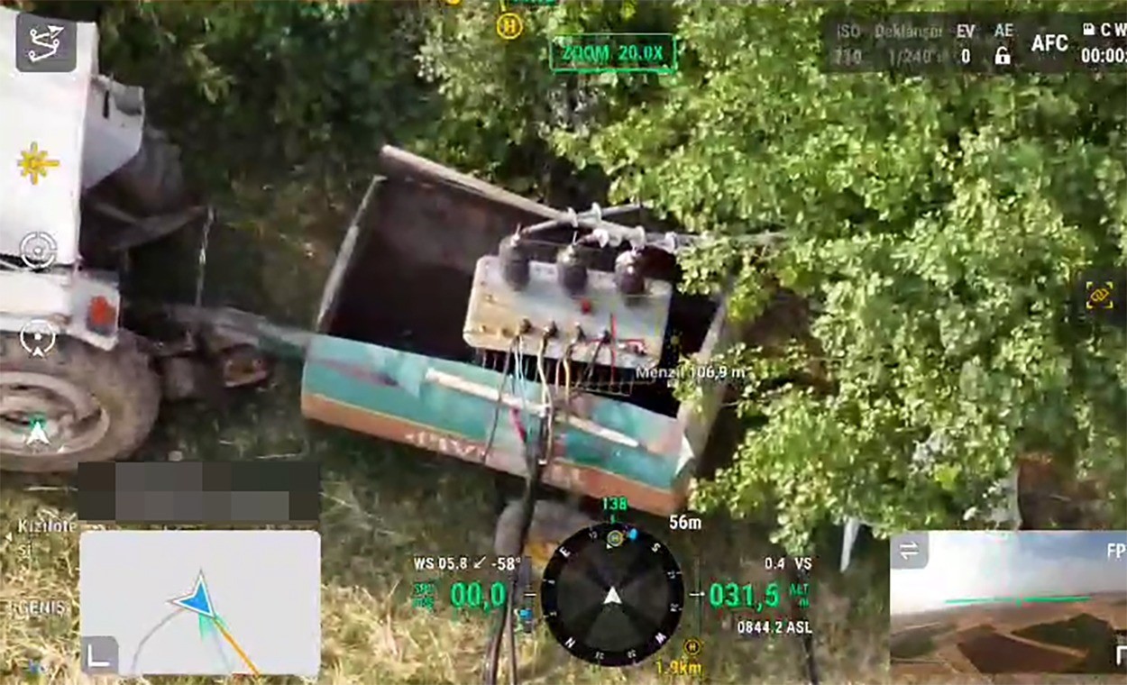 Mardin’de su tankerinde muhafaza edilen "kaçak trafo" dron ile tespit edildi