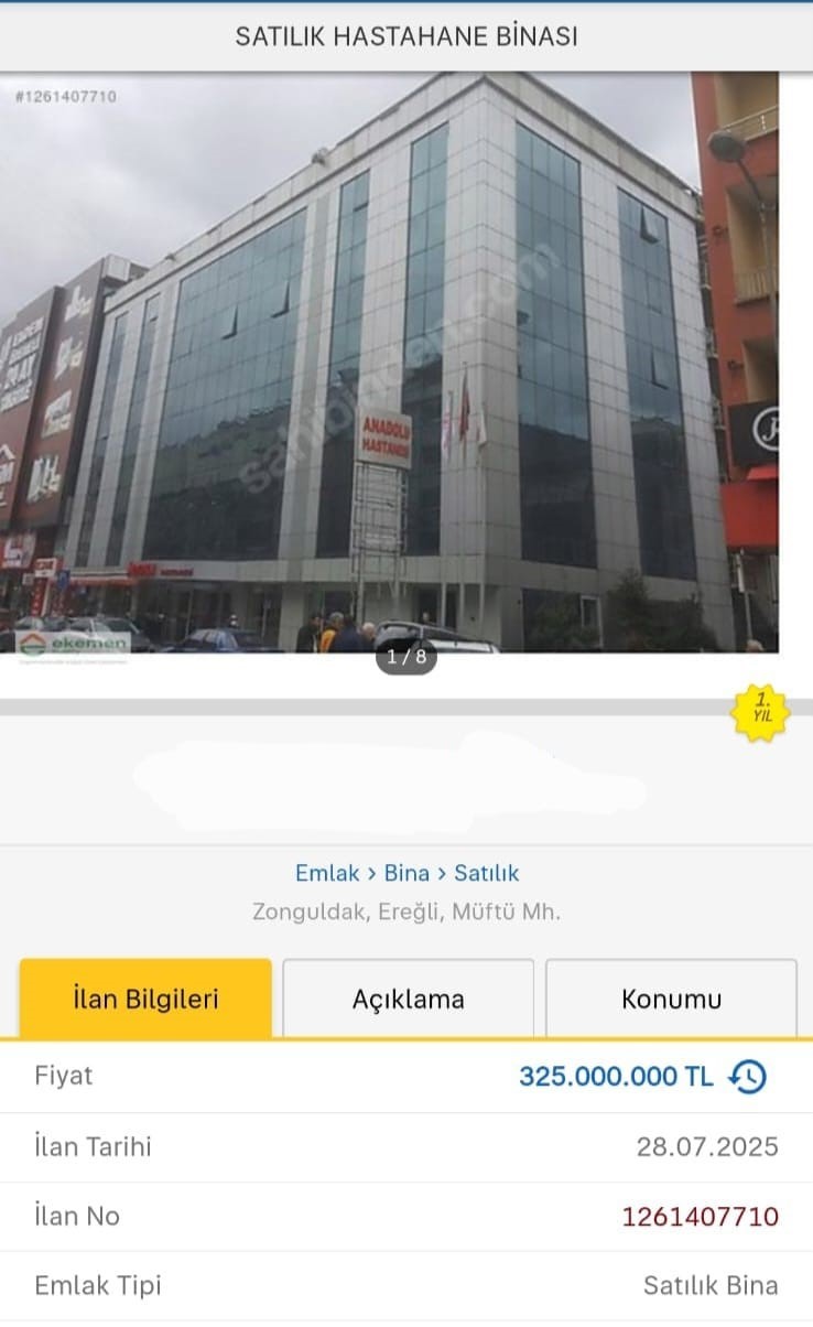 Kdz. Ereğli Anadolu Hastanesi binası satışa çıkarıldı