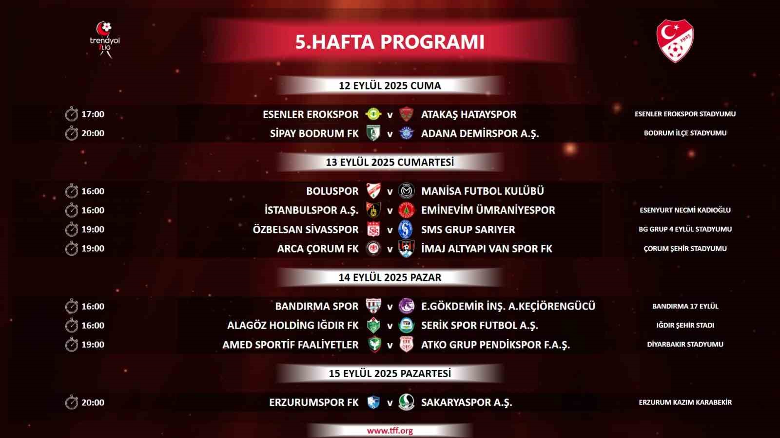 Trendyol 1. Lig’de 5 haftalık program açıklandı