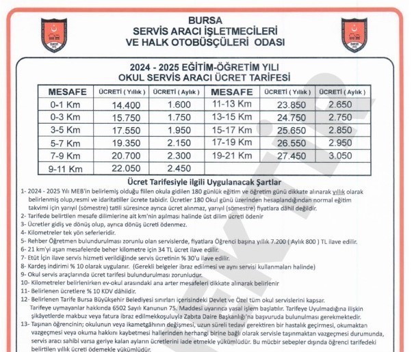 Bursa’da okul servis fiyatlarına yüzde 49 zam

