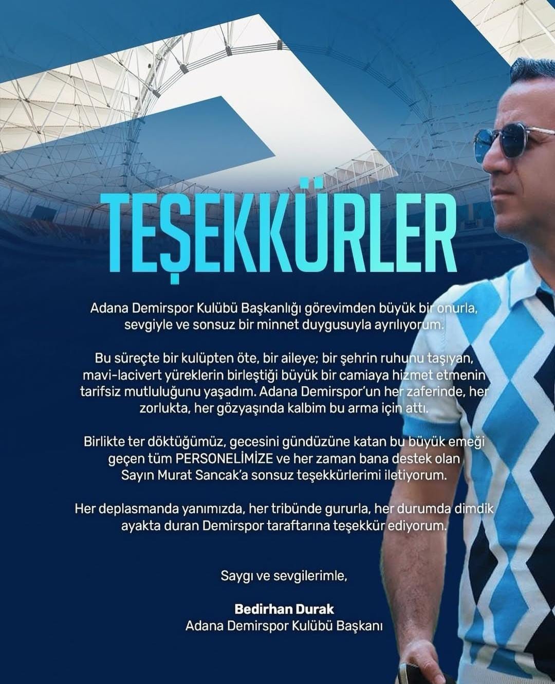 Adana Demirspor’da Başkan Bedirhan Durak, 8-1’lik yenilgi sonrası istifa etti
