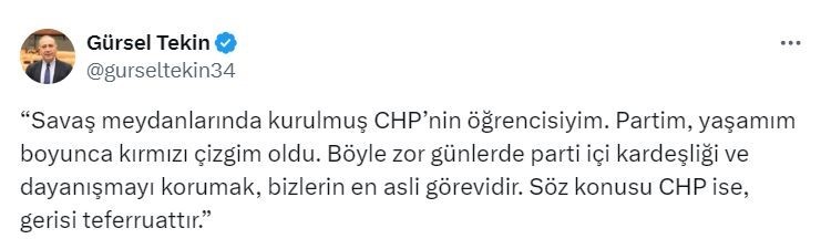 CHP İstanbul İl Başkanlığı’na kayyum olarak atanan Gürsel Tekin’den ilk açıklama