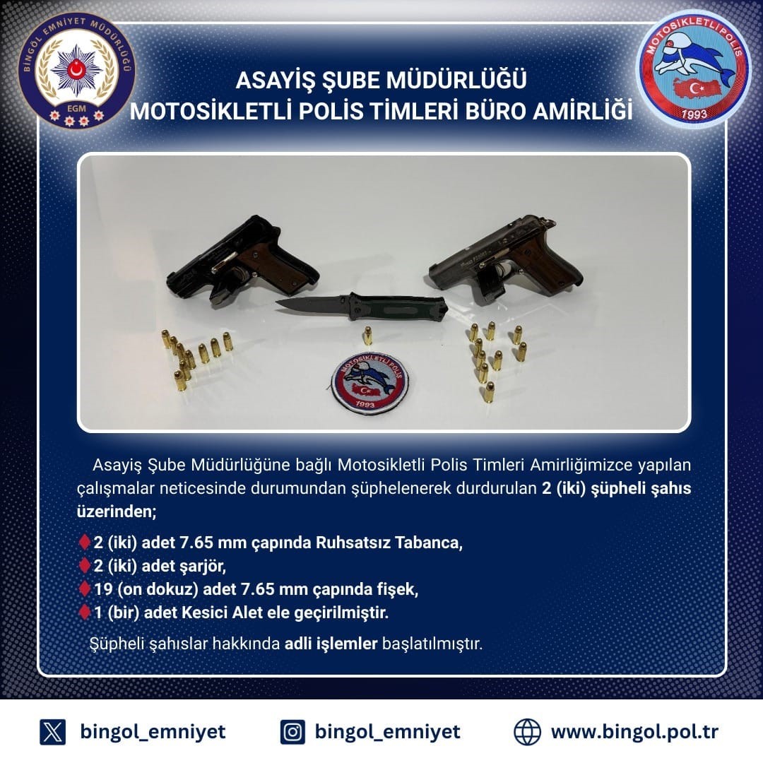 Bingöl’de 2 ruhsatsız tabanca ele geçirildi