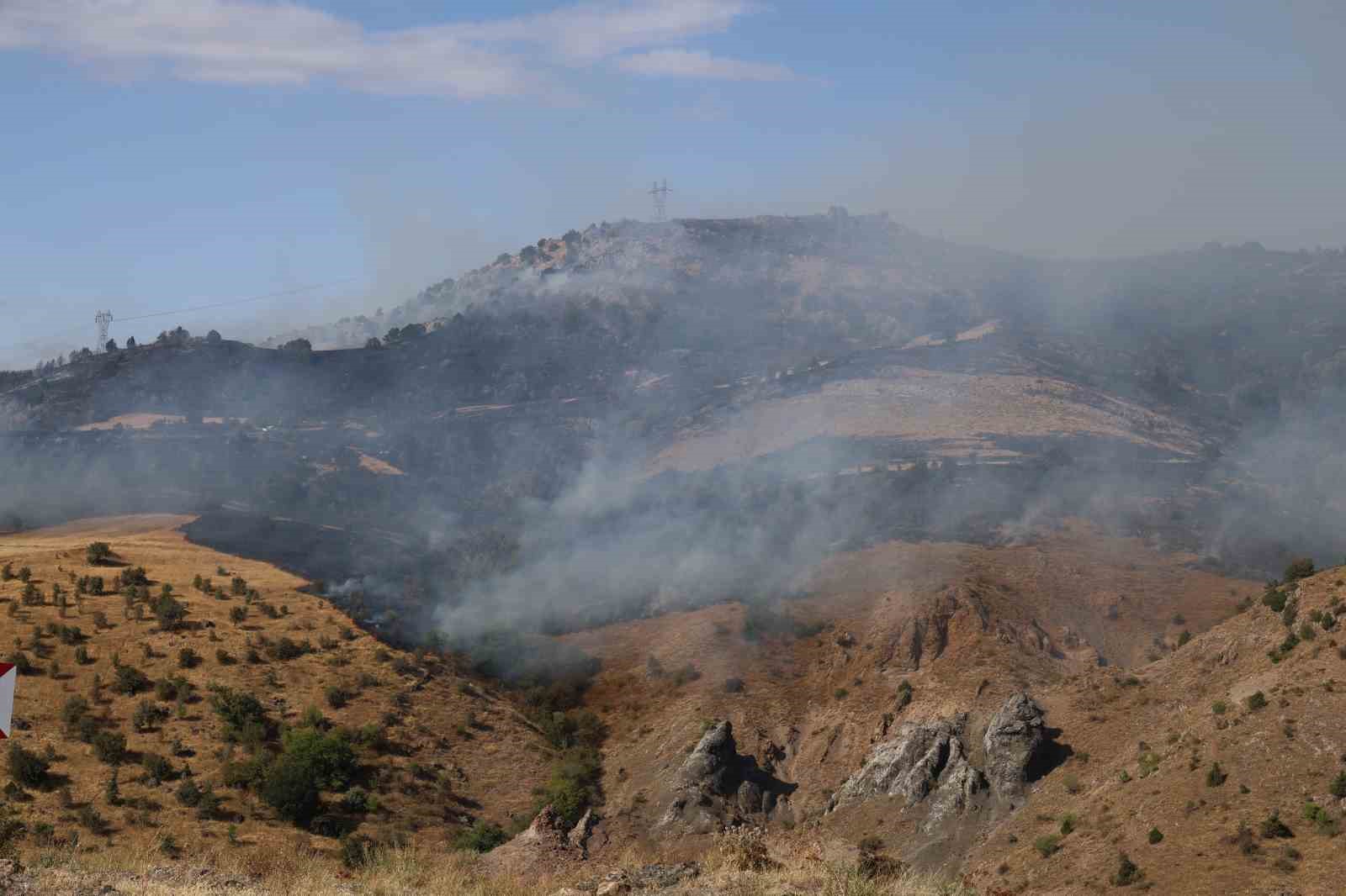 Makilik alanda &ccedil;ıkan yangın r&uuml;zgarın etkisiyle b&uuml;y&uuml;d&uuml;, ekiplerin m&uuml;dahalesi s&uuml;r&uuml;yor
