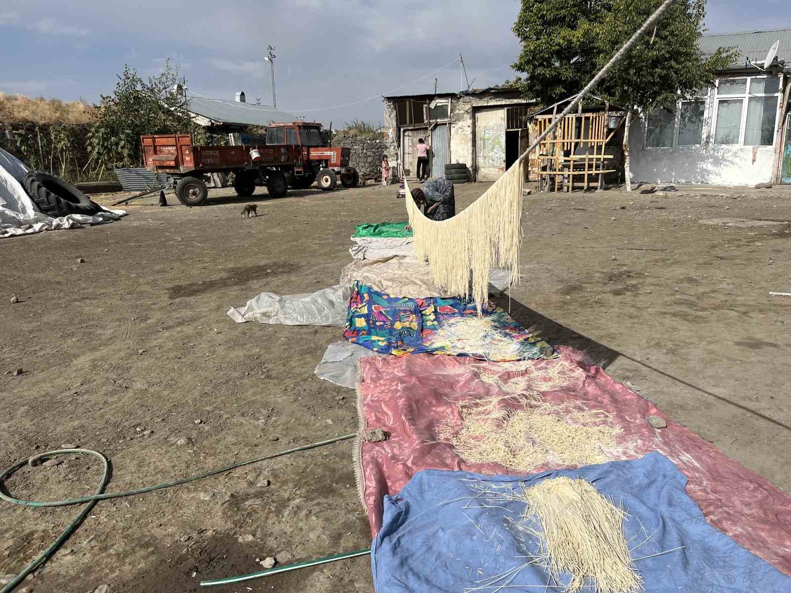 Kars&rsquo;ta k&ouml;yl&uuml; kadınlar imece usul&uuml; erişte kesiyor
