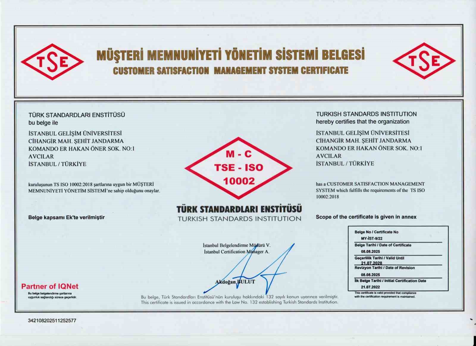 İG&Uuml;, TS-ISO 10002 Y&ouml;netim Sistemi Belgesi yenilendi
