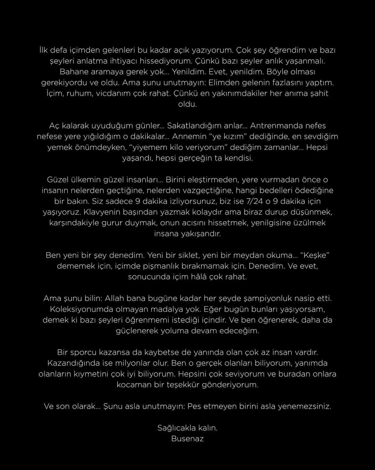 Busenaz Sürmeneli: "Pes etmeyen birini asla yenemezsiniz"
