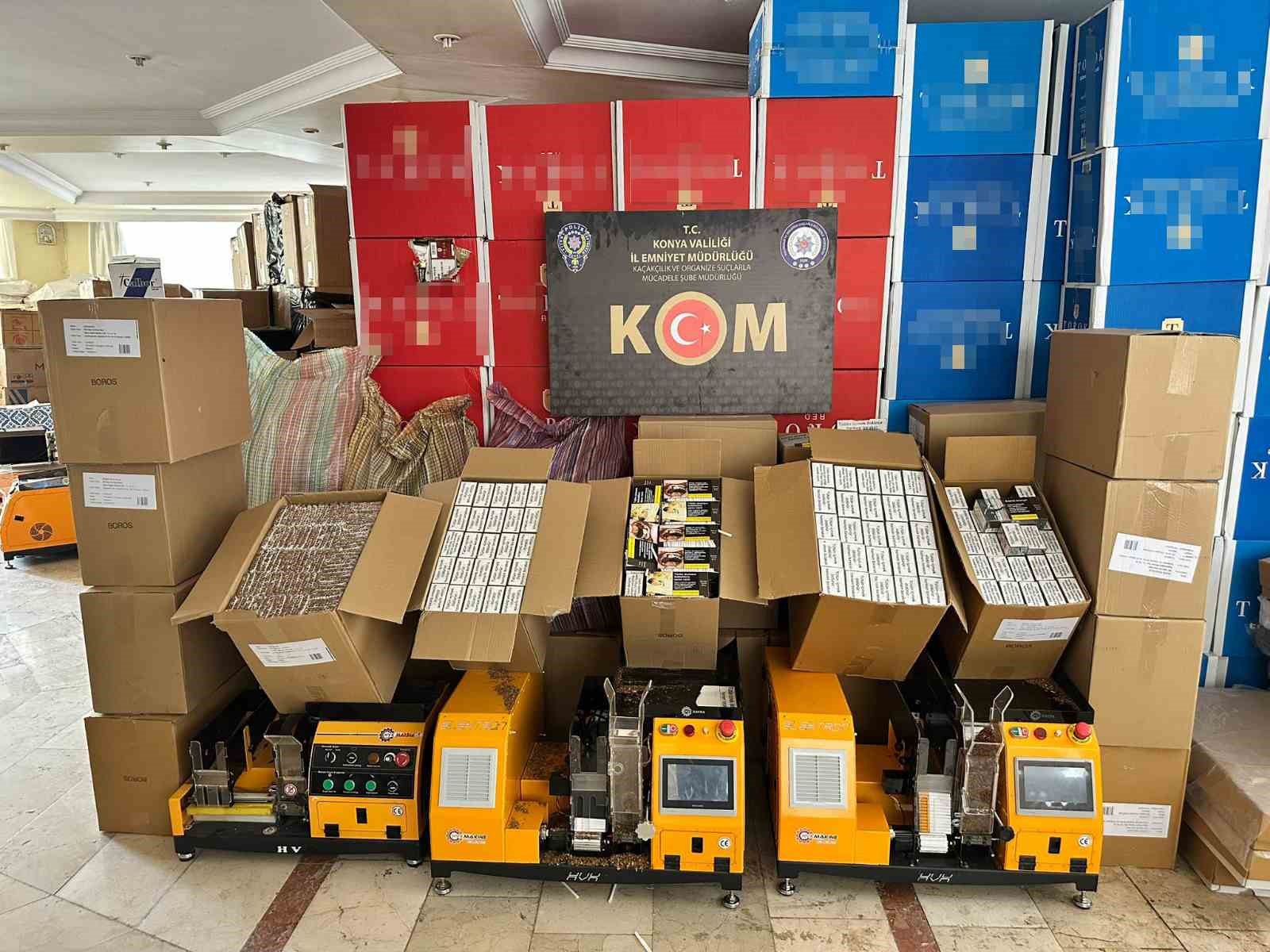 Konya’da kaçak sigara üretilen eve baskın: 220 bin makaron ele geçirildi