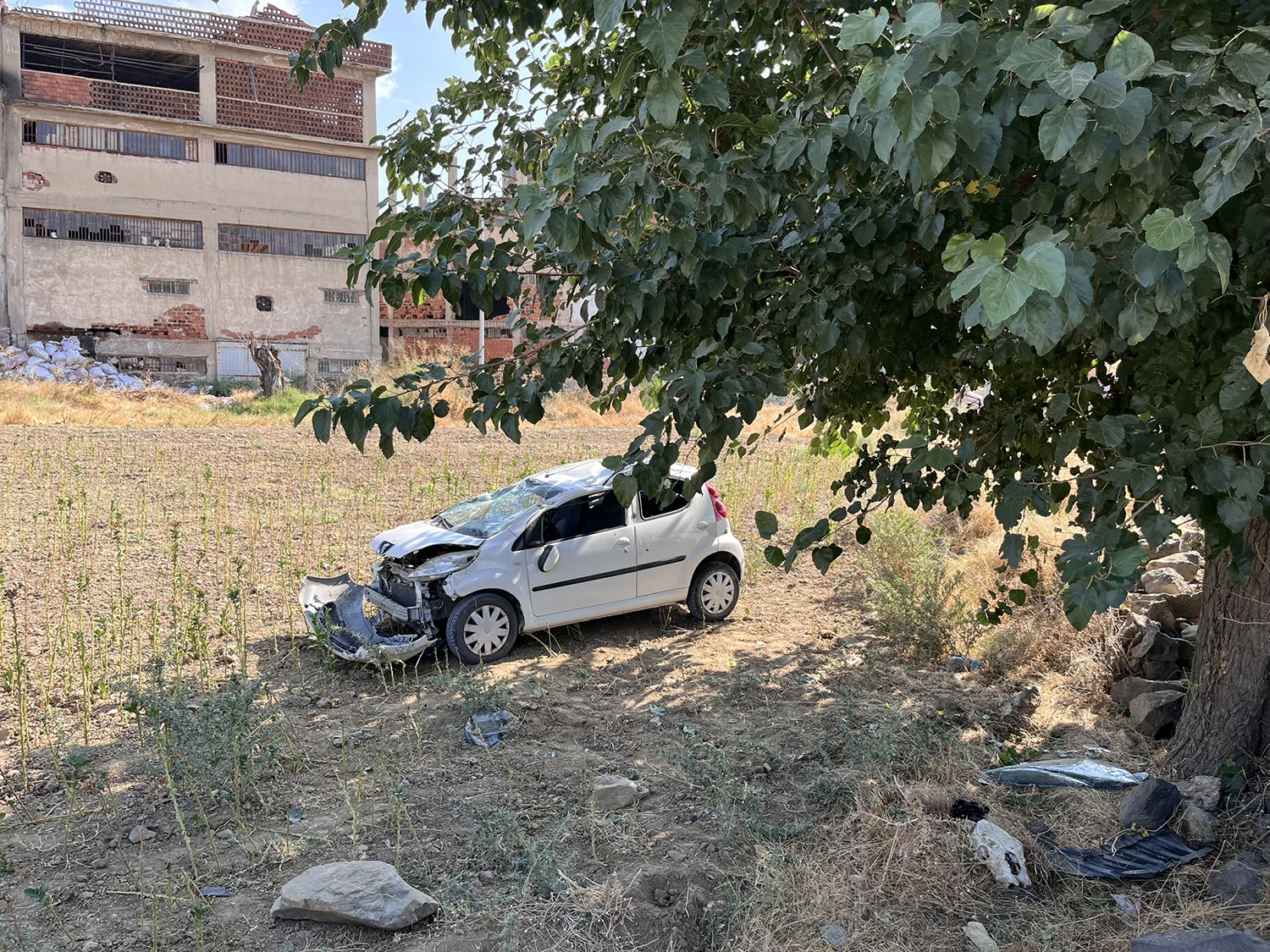 Otomobil tarlaya u&ccedil;tu, s&uuml;r&uuml;c&uuml; ve torunu hafif yaralandı
