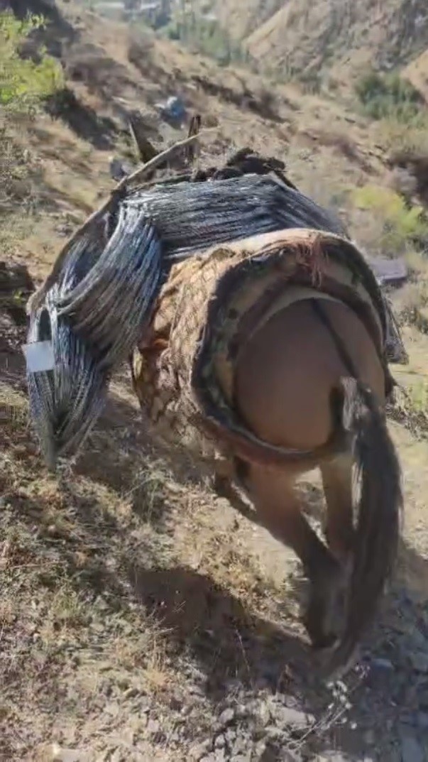 Uludere’de zorlu kaya ıslahı: Malzemeler katırlarla zirveye taşınıyor